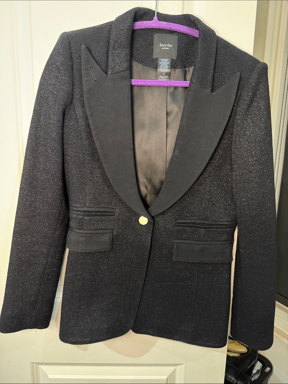 Smythe Black Sparkle One-Button Tux Blazer with Satin Lapels